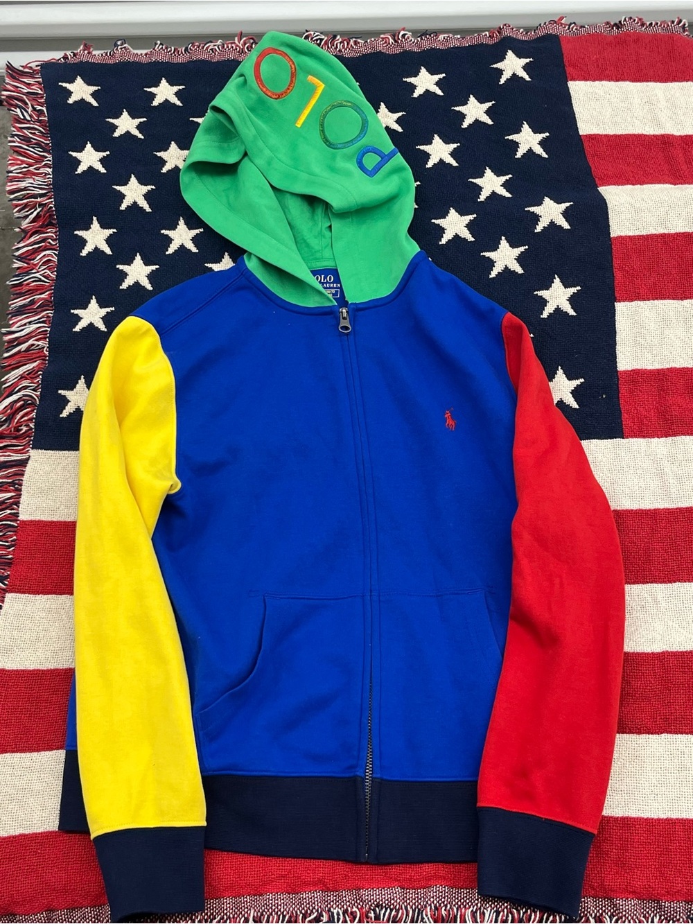 Polo Ralph Lauren Colorblock Full Zip Hoodie Boys Size Medium 10/12